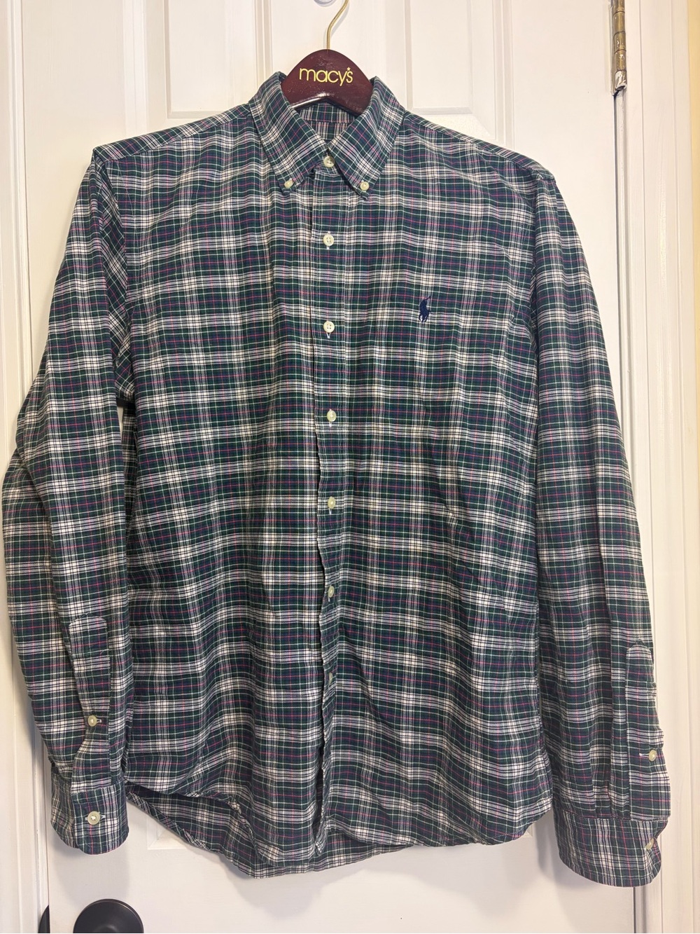 Polo Ralph Lauren Plaid Button Down Shirt Men’s Medium Green Navy Cotton Classic
